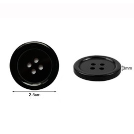20Pcs Resin Buttons Black Round Button 25mm 4Hole