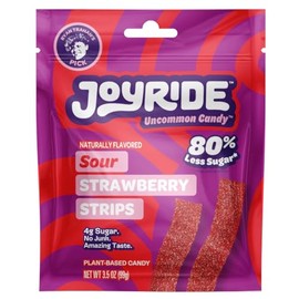Joyride Sweets Candy Joyride Sour Candy Strips - 3.5oz-Gummy Candy, Candy Strips, Sour Candy, 80% Less Sugar, Plant-Based, Vegan (Sour Strawberry)