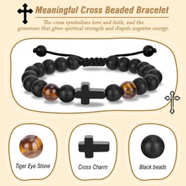 BBKON Adjustable Cross Bracelet, Black, Men's First Communion Gift