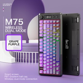 ZIYOU LANG M75 Wireless Gaming Keyboard, RGB Backlit Rechargeable 2000mAh Battery, Small Membrane But Mechanical Feel Keyboard with Smart Display & Knob, PBT Gradient keycaps for PC, MAC-Grape Purple