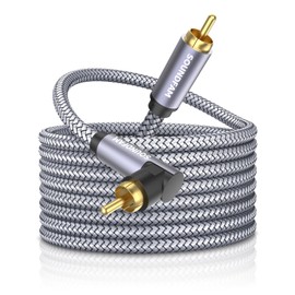 SOUNDFAM 90 Degree RCA Cable 20ft/6M,RCA Subwoofer Cable Dual Shielded Right Angle Digital Audio Coaxial RCA Cable Male to Male[Ultra-Durable and Tangle-Free]-Grey