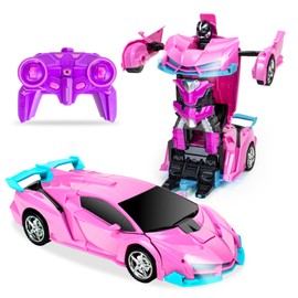Bloolilies Remote Control Car, Pink Transform Robot RC Car - 360° Rotating & One Button Deformation RC Car Toy for 3-8 Year Old Kids Boys Girls Birthday Gifts(Batteries not Include)