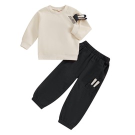 MAHUAOYIXI Toddler Kids Boys Easter Clothes Long Sleeve Letter Print Sweatshirt Pullover Shirts Top and 3D Bunny Ears Elastic Waist Pants 2Pcs Sets Outfits for Little Boys (Dark Grey, 3-4 Years)