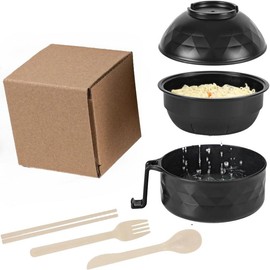 MIUVA Lamian Noodles Bowl Set, Microwave Safe Ramen Bowl Set, with Fork, Spoon, Chopsticks, Multi-function Drain Bowl for Family Summer Camping, Student Matching Lunch Box - Colour: white