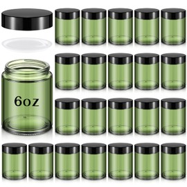 Domensi 6oz Glass Jars with Lids Leakproof Round Airtight Empty Cosmetic Jars with Inner Liners Lid for Storing Lotions Spices Ointments Candle Making Food Storage (24 Pcs,Olive Green)