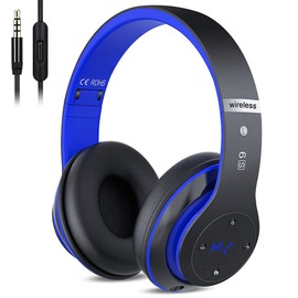 Bluetooth Wireless Headphones, 6 EQ Modes,Headphones Wireless, 60 Hours Playtime Foldable Lightweight Bluetooth Headphones Over Ear with Built-in HD Mic, Deep Bass, Black Blue