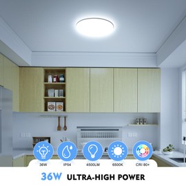 Ceiling Light LED Ceiling Light 36 W IP54 Waterproof 6500 K 4500 LM LED Ceiling Light Flat Lamp Super Bright Cold Light Modern No Limit Lamps for Bathroom/Kitchen/Living Room/Bedroom/Balcony/Cellar
