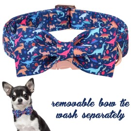 Unique style paws Cartoon Dog Collar with Bow Spring Summer Collar with Flower Dinosaur Park for Small Medium Large Boys Girls Dogs