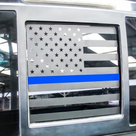 Fits Ford F150 F250 F350 2004-2014 Rear Middle Back Sliding Window American US Flag Vinyl Decal Matte Black Exterior Accessories Blue Thin Line