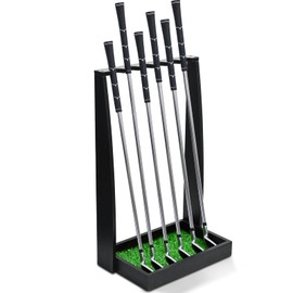 Lenwen Wooden Golf Putter Stand Indoor Display Rack Golf Club Rack Golf Club Holder Natural Wood Golf Club Stand for Storage Sports Outdoors Wall Garage (Black,Holds 6 Clubs)