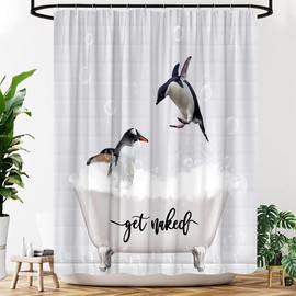 YOZSLGU Funny Penguin Shower Curtain Cute Animal Bathtub White Modern Creative Fabric Bathroom Decor Curtains Set with Hooks, 70"x70"