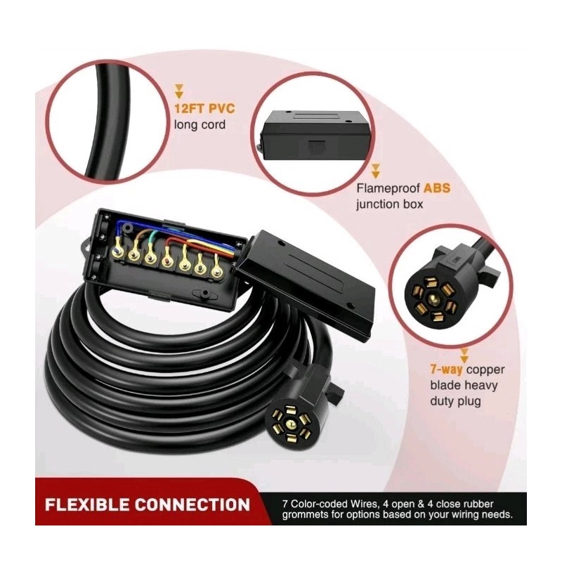 Nilight 7 Way Trailer RV Cord Cold Weather Wire Double