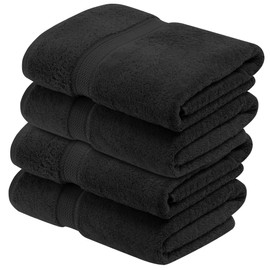 SUPERIOR Egyptian Cotton Pile Bath Towel Set of 4, Ultra Soft Luxury Towels, Thick Plush Essentials, Absorbent Heavyweight, Guest Bath, Hotel, Spa, Home Bathroom, Shower Basics, Black