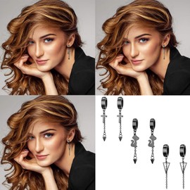 Aroncent 3 Pairs of Women's Creole Earrings with Cross, Cat, Triangle and Chain Earrings Stainless Steel Huggie Ear Piercing, Stainless Steel