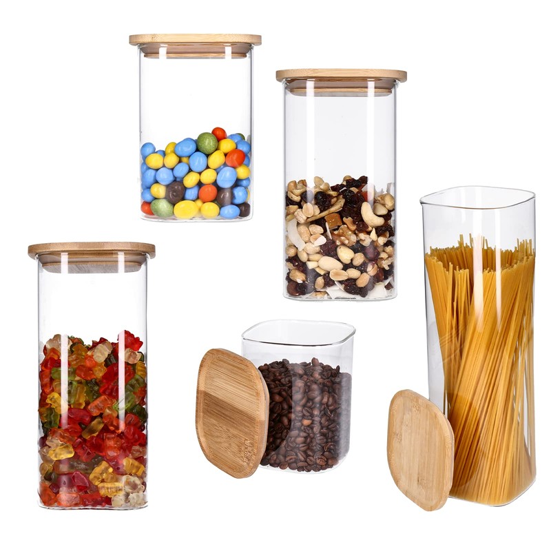 TALK-POINT Glass Storage Jars with Bamboo Lid, Storage Jars, Glass
