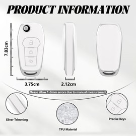 TOOMUME Key Case TPU Car Key Case Fits Ford Fiesta Focus Puma Mondeo Ecosport Explorer Kuga Ka Tourneo Connect Ranger F150, Key Cover Protection Key Shell - Flip Key