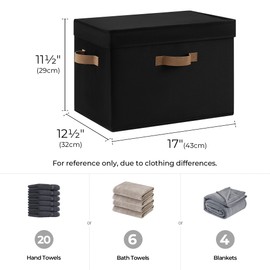 StorageWorks Fabric Storage Bins with lid, Decorative Boxes for Shelves, Closet Organizer Basket with Handles, Jumbo, Black, 2-Pack