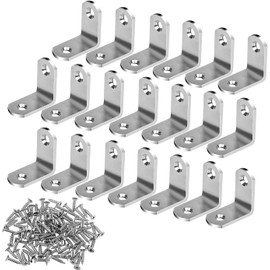 Drado L-Shaped Metal Fittings, Angle Fittings, Joint Alloy, Right Angle Bracket, Corner Brace, Stainless Steel, Includes Dedicated Screws, 1.0 x 1.0 x 0.7 inches (25 x 25 x 18.5 mm), 20 Pieces (Silver