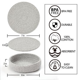 Coga Trivets for Hot Dishes, Trivets for Hot Pots and Pans, 7 Inchs Hot Pads 5 Pcs and Storage Basket for Countertops, Pot Holders for Kitchen, Cotton Table Protector Hot Mats Heat Resistant (Grey)