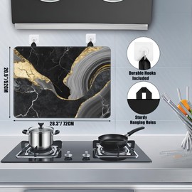 Black Gold Marble Glass Top Stove Cover Protector,Modern Heat Resistant Stove Top Cover, Large Size Range Covers for Electric Stove Countertop Mat, 28 x 20 Inch