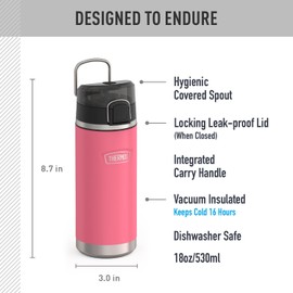 THERMOS ICON SERIES, Water Bottle with Spout - 18 Ounce, Hot Pink - Stainless Steel Vacuum Insulated Water Bottle with Lid