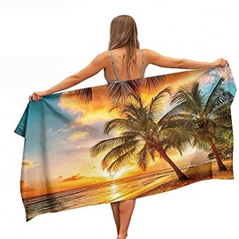 Ulticool Hand Towel Sunset Palm Tree Nature - For Men or Women - Quick Drying Microfibre Bath Towel - 160 x 80 cm - Travel Sports Spa Yoga - Double Sided Print - Orange