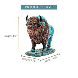 AMAJY Majestic Small Bison Figurine - Turquoise & Brown Resin American Buffalo Décor for Shelf, Tabletop, or Desk - Rustic Wildlife Accent Piece - Ideal for Collectors & Buffalo Enthusiasts