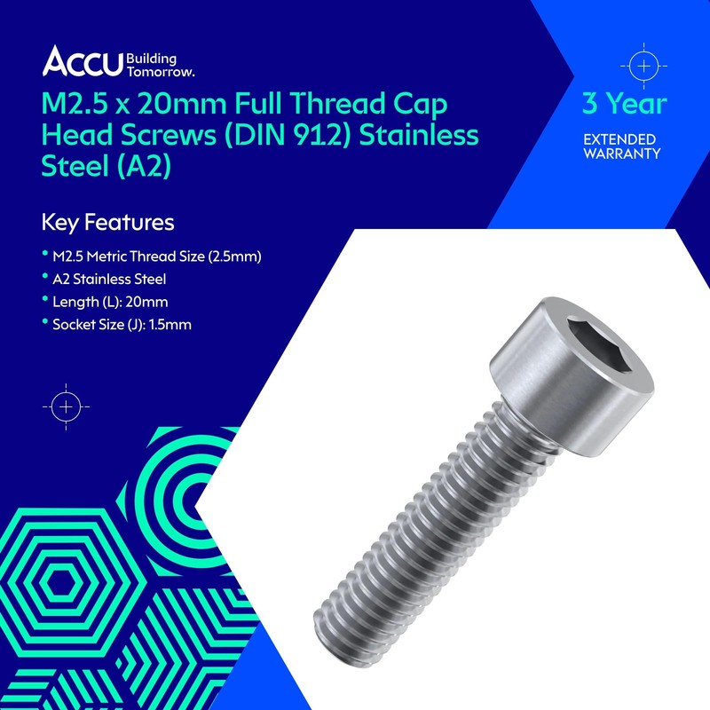 Accu - M2.5 x 20mm Full Thread Cap Head Screws