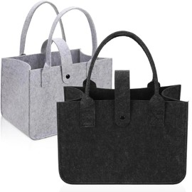 NVGVUP Pack of 2 Felt Shopping Bag, Foldable Felt Bags Shopper, Felt Handbag, Felt Carry Bag for Shopping, Travel, Work, Picnic (30 x 20 x 18 cm), Black, grey