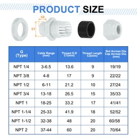 sourcing map 3Pcs NPT 3/8" Nylon Cable Glands, Waterproof Cord Grip Connector, Adjustable 4-8mm Wire Grommet Protectors with Gaskets and Locknut for Junction Box, Gray