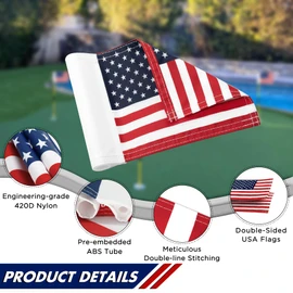 KINGTOP USA Golf Flag 8x6 Inch – Premium Dual-layer 420D Nylon, Double Sided American Pattern Printing, Tube Inserted – Mini Practice Putting Green Flags for Yard, 6-Pack