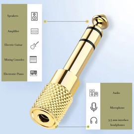 JOMLEY 1/4" to 3.5mm Adapter, 1/8" (3.5mm) Female to 1/4" (6.35mm) Male Adapter, 3.5mm to 1/4" Adapter for Headphones, Piano, Amplifier, Electric Guitar, Smartphone, Tablet - 2 Pack