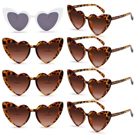 SUNOVELTIES 8 Pack Leopard Heart Sunglasses Bachelorette Party, Wedding Bride Tribe Bridesmaid Sunglasses, Bridal Shower Gift