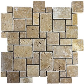 Pattern of Natural Stone Travertine Mosaic Tiles LaGrange Brown