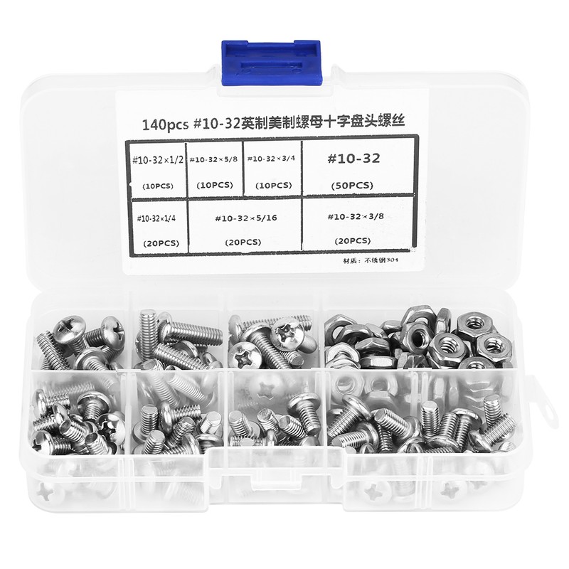140pcs #10-32 304 Stainless Steel PH Pan Head Screws Kit