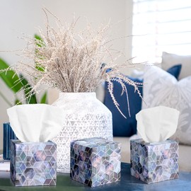 Fourluoo 12 Pack Summer Mother of Pearl Facial Tissues Cube Face Boxes 600 Sheets 3 Ply Small Pearl Shell Square Tissues Bulk for Summer Car Bedroom Supplies