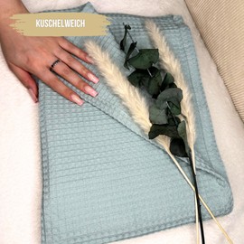 Malino Premium Baby Blanket Made of 100% Cotton - Waffle Pique 75 x 100 cm Green - Soft Blanket for Baby & Toddler - Unisex for Girls Boys Prams - Eucalyptus Green