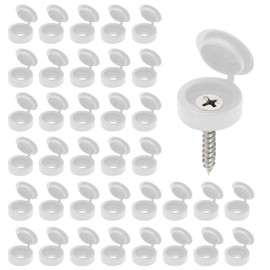 200 Pcs Hinged Screw Cover Caps, Plastic Screw Head Covers, White Screw Caps, Fold Screw Snap Covers Washer Flip Tops for Covering Screw Heads, Screw Protection (S)