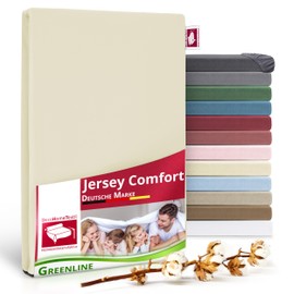 Greenline Premium Jersey Fitted Sheet Made of 100% Cotton Champagne 140-160 x 200 cm up to 30 cm Also for Box Spring Beds, Fitted Sheet