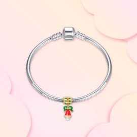 Annmors Charm Marry Christmas Pendant S925 Sterling Silver Bracelet Bead with Cubic Zirconia for European Bracelets Necklace, Mother's Day Jewellery Gift Christmas for Men and Women, Sterling Silver,