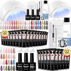 Morovan Kit de uñas de poligel, kit de gel de uñas de poli de 22 colores con lámpara LED de 48 W y solución deslizante, kit de gel de extensión de uña