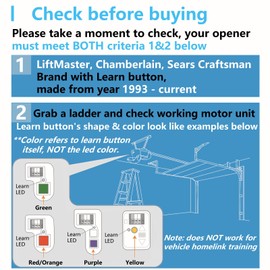 2 Garage Door Opener Remote for Liftmaster Chamberlain Craftsman Openers, Red Orange Green Yellow Purple Learn Button Garage Door Remote, Compact and Lightweight