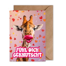 WBdesignz Funny Birthday Card with Envelope - Smooch Giraffe Card for Birthday Girl Girlfriend Friends Greeting Card (A6)