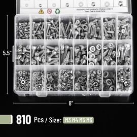 Mr. Pen- Nuts and Bolts Assortment Kit, 810 pcs, Stainless Steel M3 M4 M5 M6 Hex Socket Head, 16 Sizes (8mm to 20mm), Assorted Nuts and Bolts, Screw Assortment Kit with Clear Storage Box