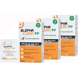 60 x BlephacleanPF Daily Eyelid Wipes - Gentle Cleansing for the eyelids and skin around the eyes | Suitable for Babies (over 3 months old) children & adults | 20 Sterile Plastic-Free Wipes x 3 packs