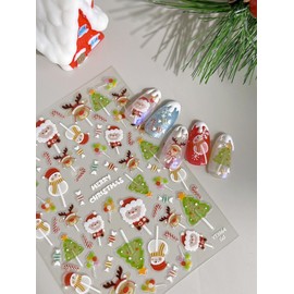 Christmas Nail Art Stickers 5D Embossed Santa Nail Stickers Cute Christmas Tree Snowman Canes Candy Nail Decals Self-Adhesive Winter Stickers for Women Girls Holiday Manicure DIY Nail Supplies