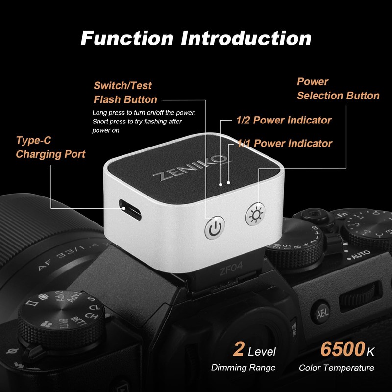 Zeni ZF04 Camera Flash, 6500 K ± 200 K Mini