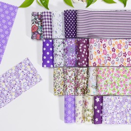 Cotton Patchwork, 40Pcs Floral Fat Quarters Fabric Bundles 6.2cm x 50cm Quilting Fabric Bundles, Pre-Cut Strips Sheets for Patchwork Sewing Quilting Crafting (Purple)
