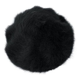ililily Solid Color Angora French Beret Furry Artist Flat Winter Hat, Black with tab