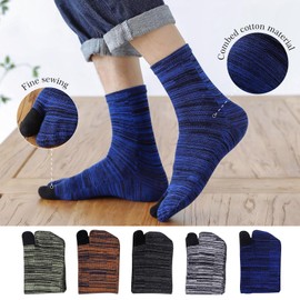 PUTUO Flip Flop Socks for Men: Japanese Tabi Geta Socks Mens Split Toe Cotton Socks Novelty Two Toe Socks 5 pairs Size 6-10